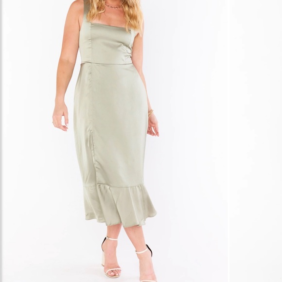 Sage Satin Midi Dress - Picture 3 of 4